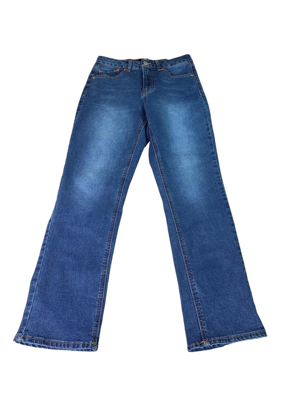Frye womens medium wash high rise straight leg jeans, no distress. Size 4, 27